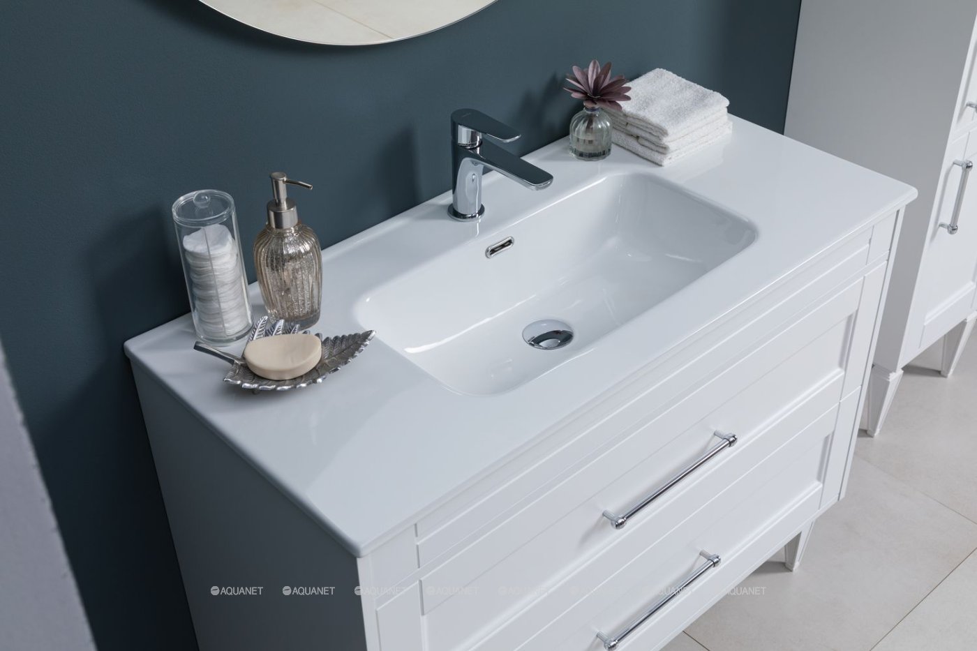 Тумба с раковиной Aquanet Бостон new 80 (Flash) цв.белый сатин