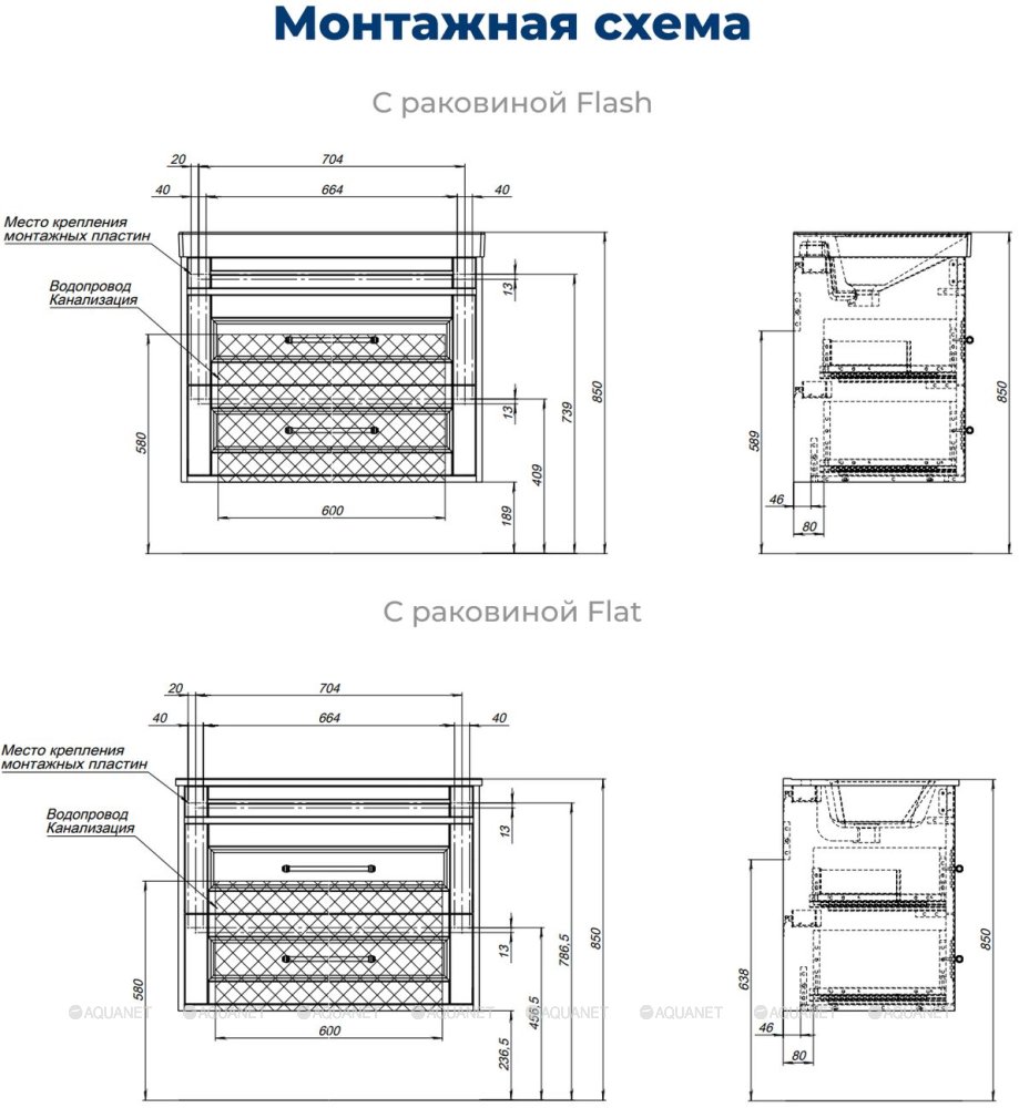 Тумба с раковиной Aquanet Бостон new 80 (Flash) цв.белый сатин